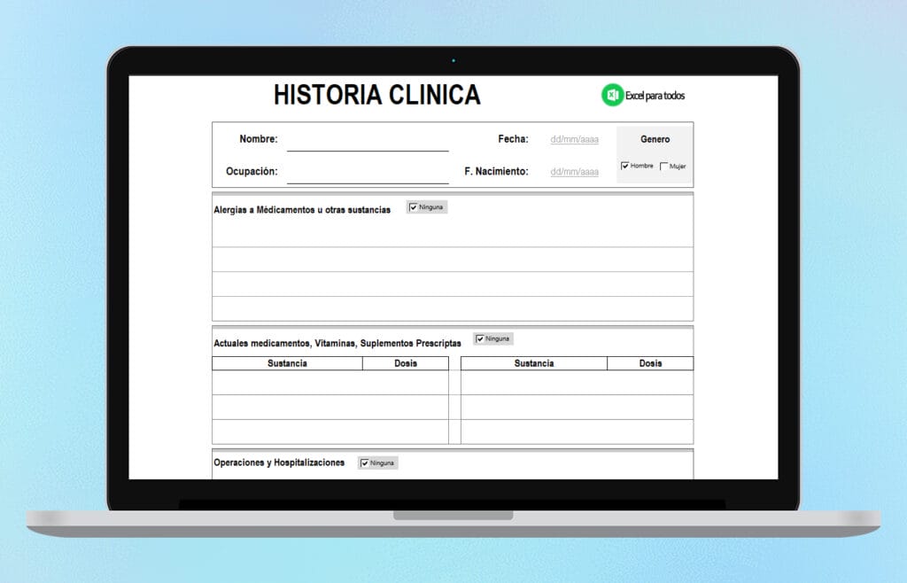 Formato de Historia Clínica en Excel y PDF - Descarga Gratis