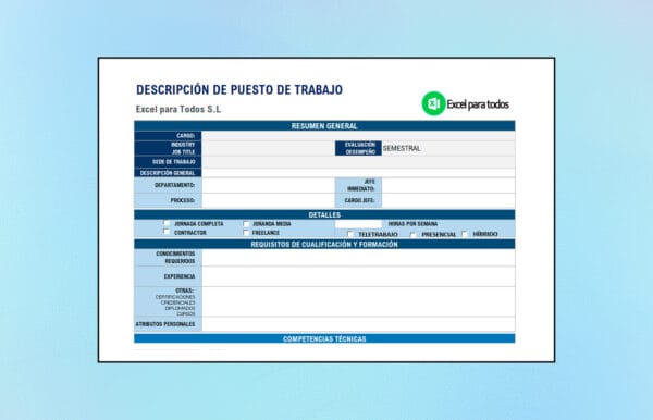 Formato de Descripción de Puestos en Excel y PDF