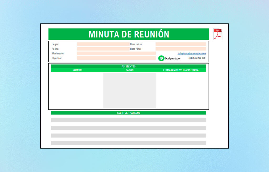 Formato de Minuta de Reunión - Descarga en Excel y PDF