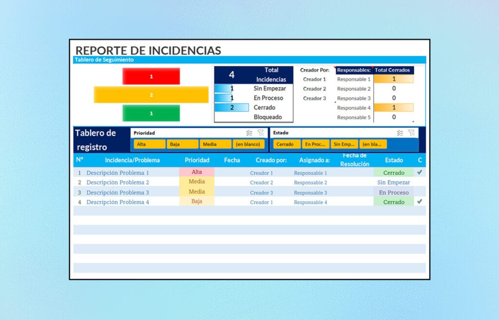 Formato Reporte de Incidencias Laborales en Excel