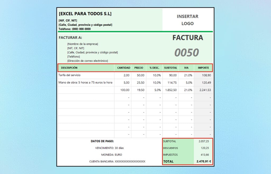 Plantilla Factura Con IVA Y Descuento Descarga En Excel Plantilla Factura Con IVA Y Descuento Descarga En Excel