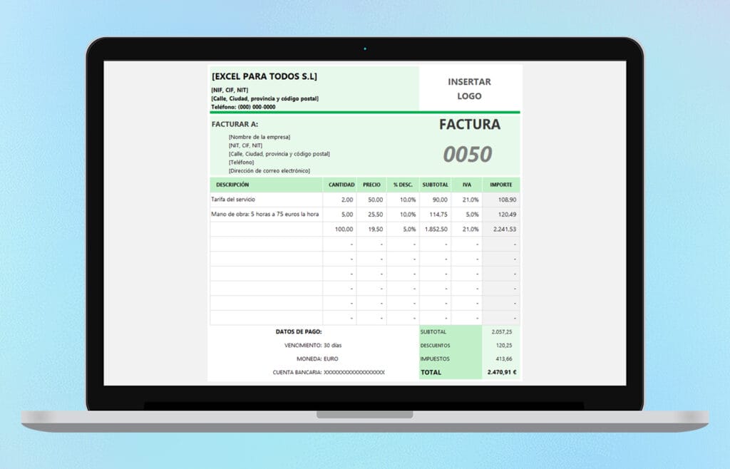 Plantilla Factura Con IVA Y Descuento Descarga En Excel Plantilla Factura Con IVA Y Descuento Descarga En Excel