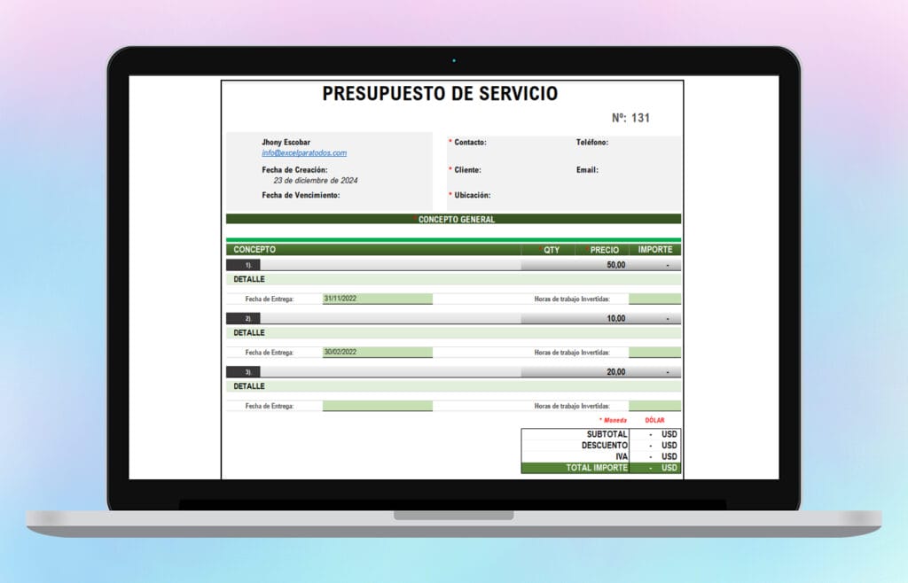Modelo De Presupuesto De Servicios Profesionales